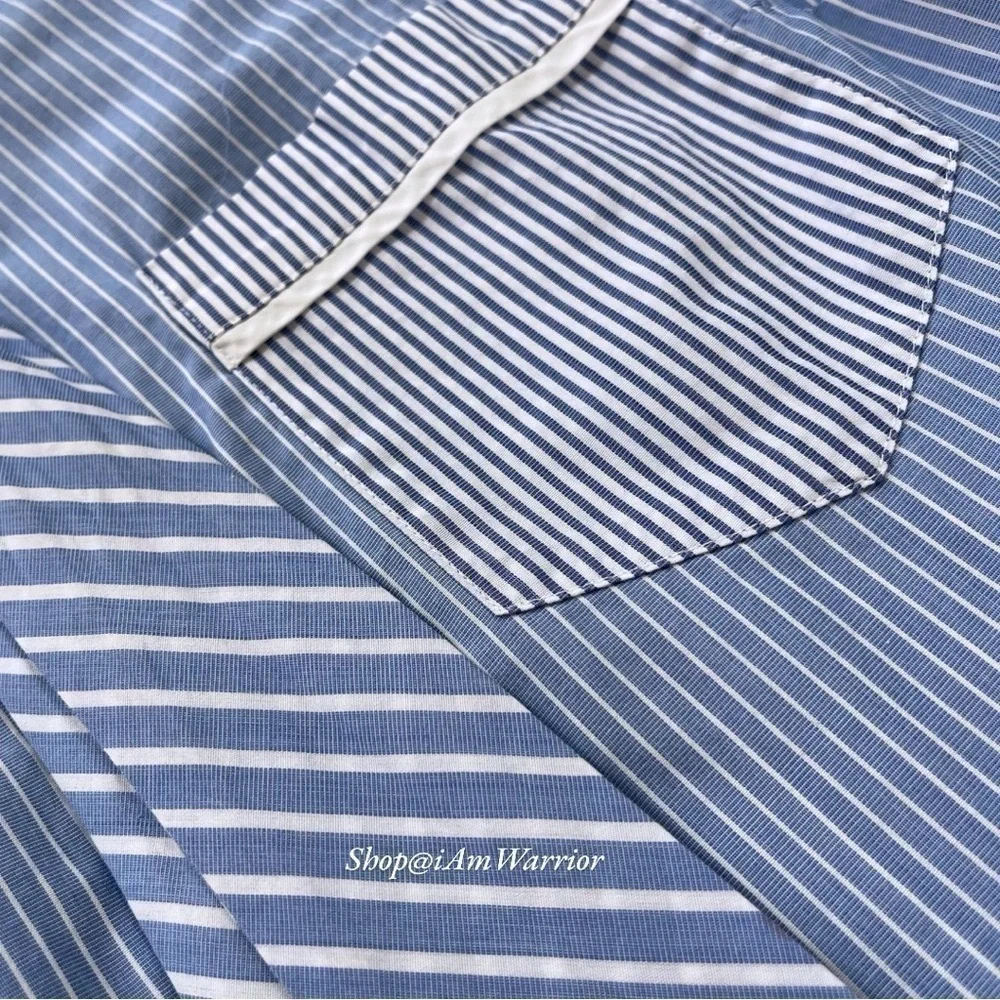 J.Crew Rare Thomas Mason Blue Stripe Tie-Neck Italian Cotton Button Down Shirt